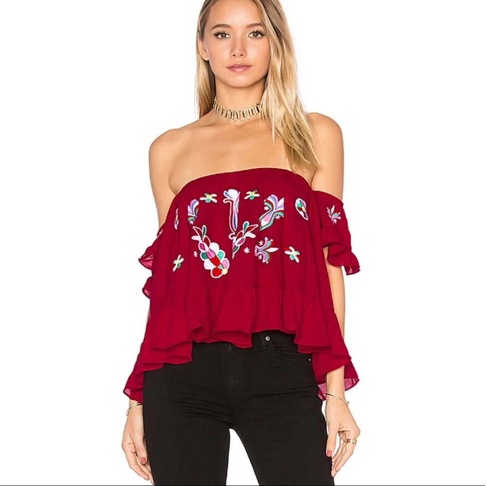 VaVa Red Off The Shoulder Floral Blouse